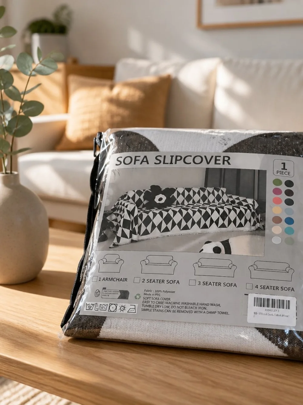 Modern Geometric Black and White Sofa Slipcover- Home Accents